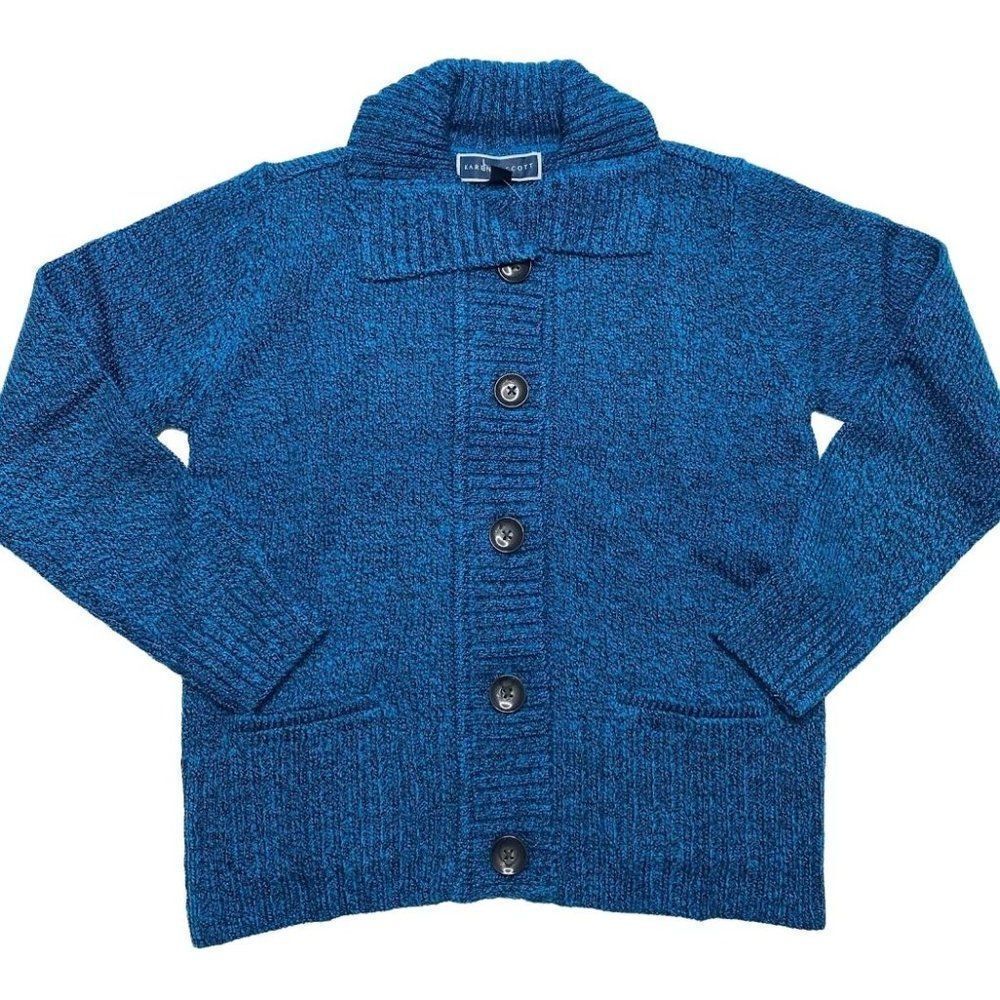 Karen Scott Petite Cardigan Sweater Top Women's PXS Blue Black Marled Buttons